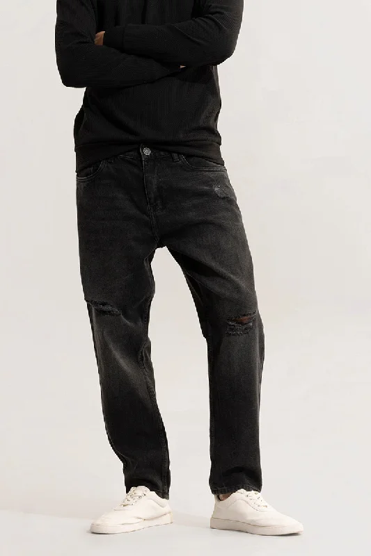 men's luxury trousers-Dusk Charcoal Black Baggy Fit Jeans