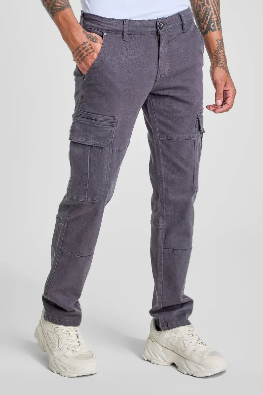 men's trendy trousers-Grey Slim Fit Cargo Jeans