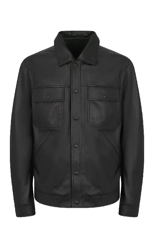 men's UV protection jackets-Levy Jacket in Black Nappa Leather