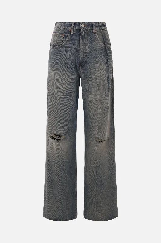 men's slim fit pants-denim jeans with inverted pleats