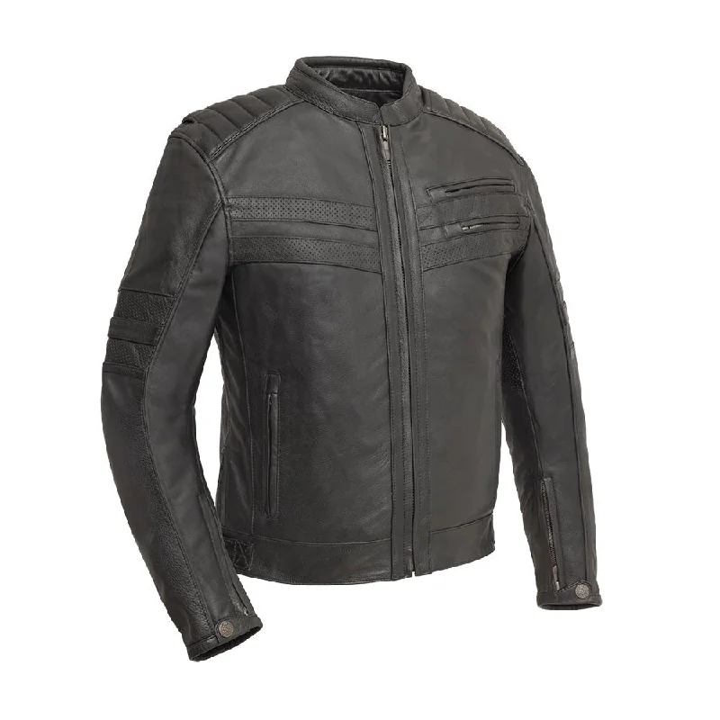 men's hooded jackets-BiTurbo - Men's Leather Motorcycle Jacket