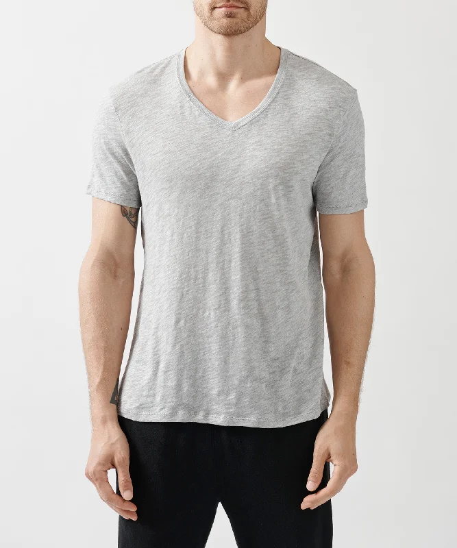 men's eco-friendly t-shirts-Slub Jersey V-Neck Tee - Heather Grey