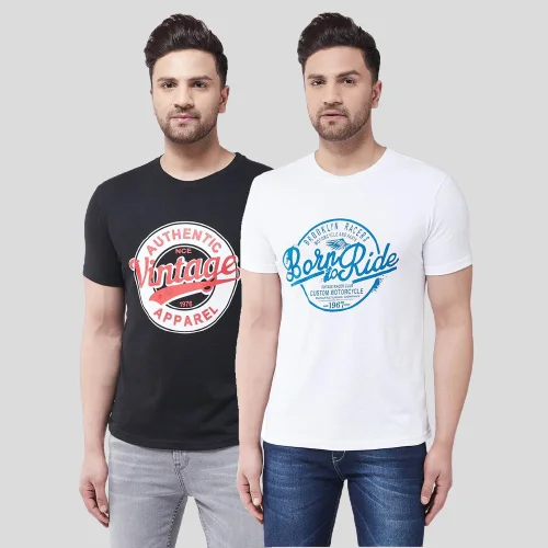 men's work t-shirts-Black/White2 Casual Tshirt Combo Set