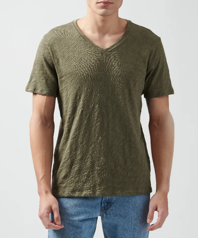 men's soft t-shirts-Slub Jersey V-Neck Tee - Army