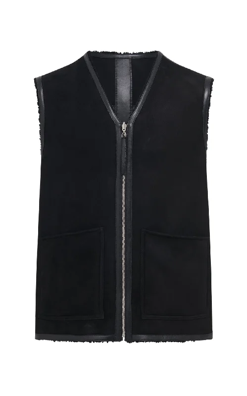 men's summer vests-Snowdon Reversible Vest in Black Shearling