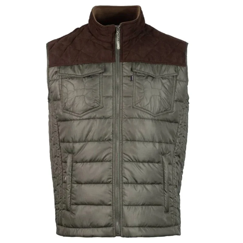 men's versatile vests-Hooey Men's Olive & Brown Packable Vest