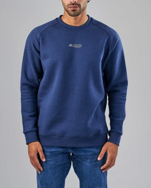 men's cozy sweatshirts-Printed Round Neck Sweatshirt    -  NAVY