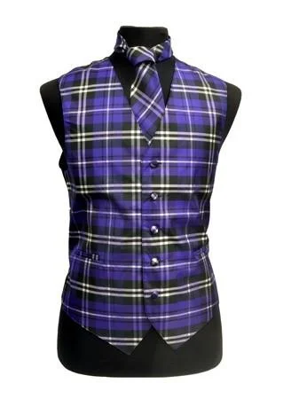 men's gym vests-Men's Purple Plaid Vest with Neck Tie