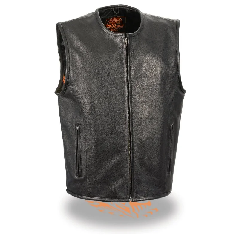 men's vibrant vests-Milwaukee Leather LKM3740 Men's Seamless Design Zippered Front Leather Vest