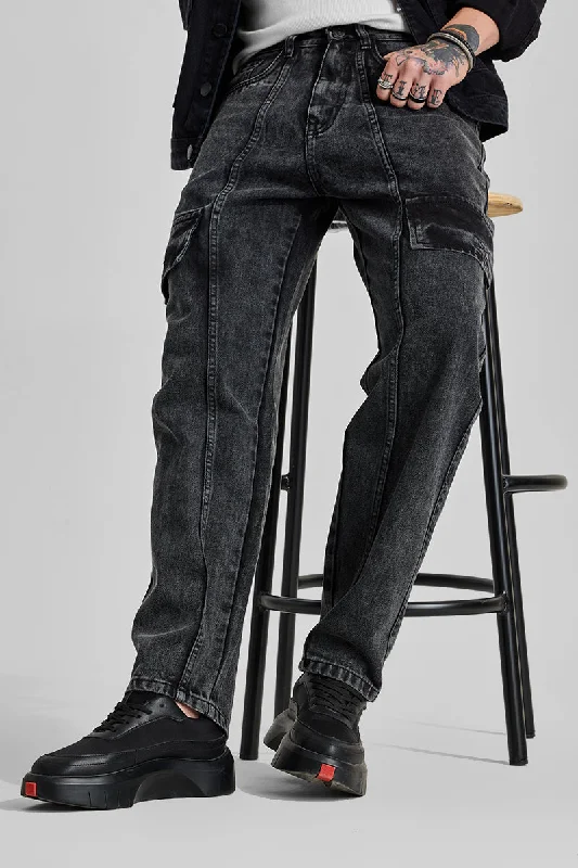 men's regular fit trousers-Charcoal Grey Regular Fit Cargo Jeans