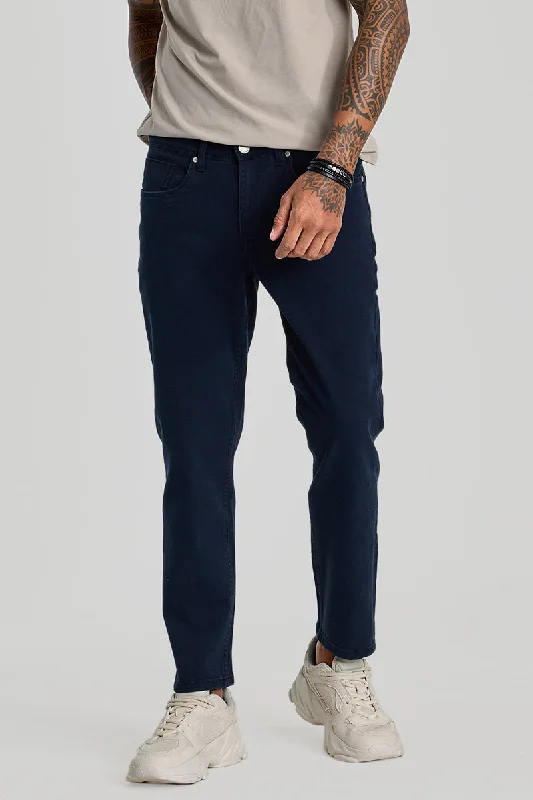 men's flannel pants-Navy Slim Fit Jeans