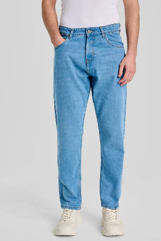 men's stylish fit pants-Blue Baggy Fit Jeans