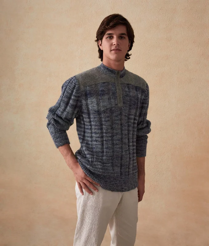 men's chic sweaters-Men's Half-Zipped Ribbed Sweater