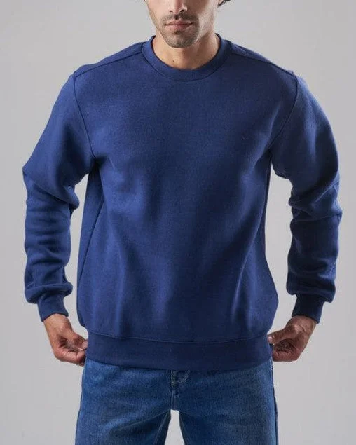 men's summer sweatshirts-ROUND-NECK SWEATSHIRT   - NAVY