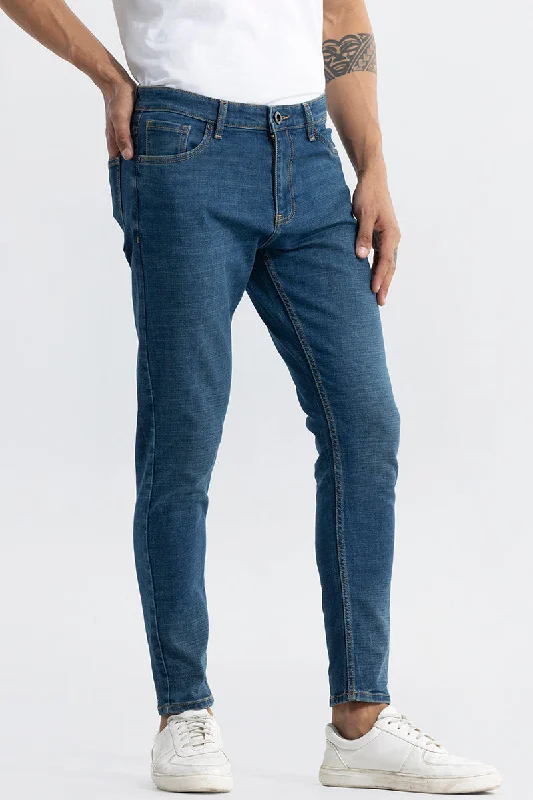 men's travel pants-Vizer Washed Blue Skinny Jeans