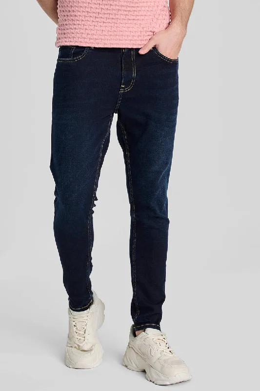 men's camping trousers-Navy Skinny Fit Jeans