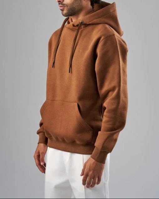 men's cozy fit sweatshirts-BASIC HOODIE  - BROWN