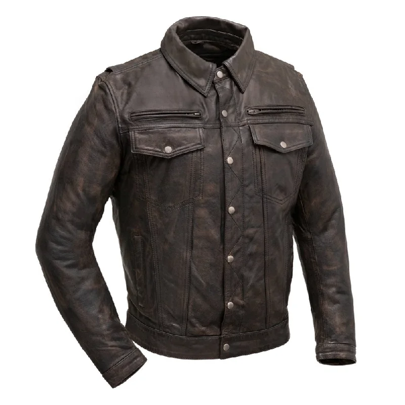 men's peacoats-Villain Men's Motorcycle Leather Jacket