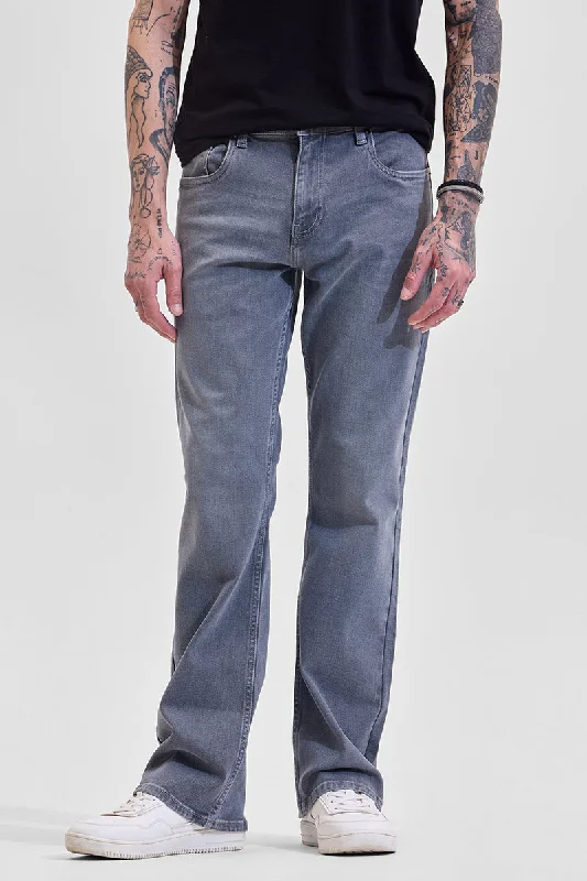 men's evening pants-Grey Mid Rise Bootcut Jeans