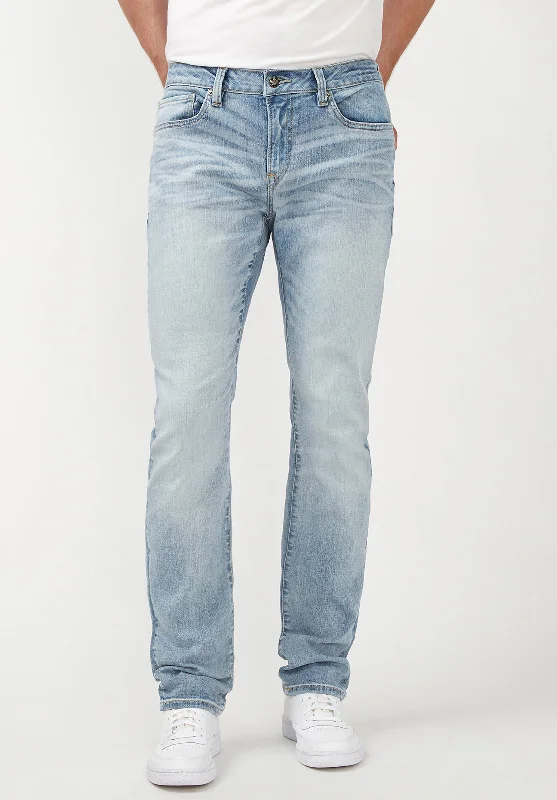 men's tapered jeans-Slim Ash Men's Jeans in Crinkled Light Blue - BM22784