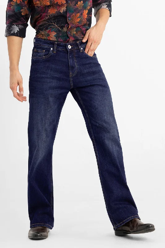 men's winter trousers-Classic Dark Blue Bootcut Denim