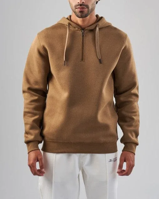 men's budget sweatshirts-Half-Zip Hoodie   - CAFÉ