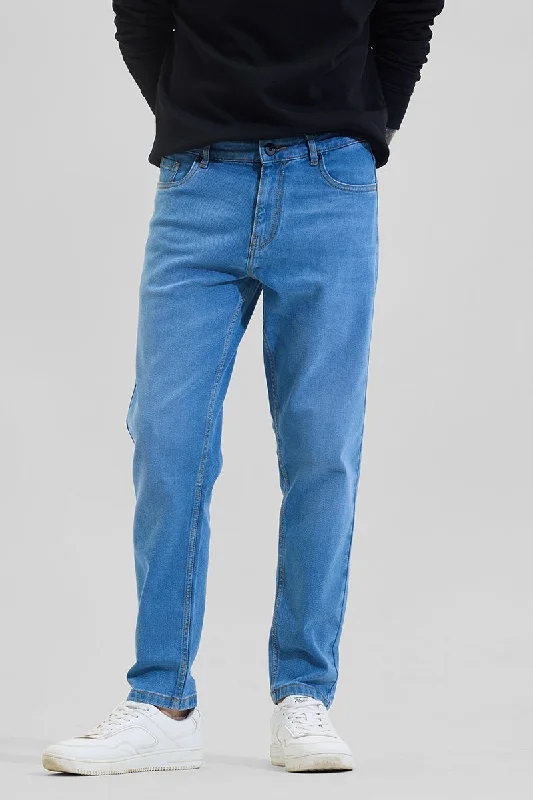 men's neutral color trousers-Blue Tapered Fit Jeans