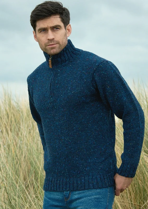 men's fall sweaters-Men's Donegal Wool Half Zip Sweater | Blue