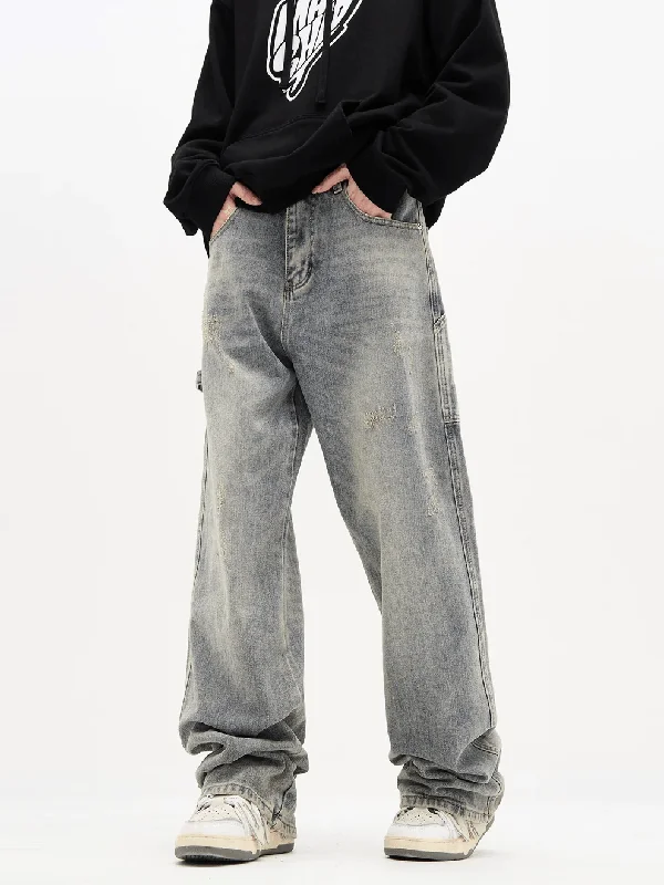 men's evening pants-Blue Sand Washed Baggy Jeans