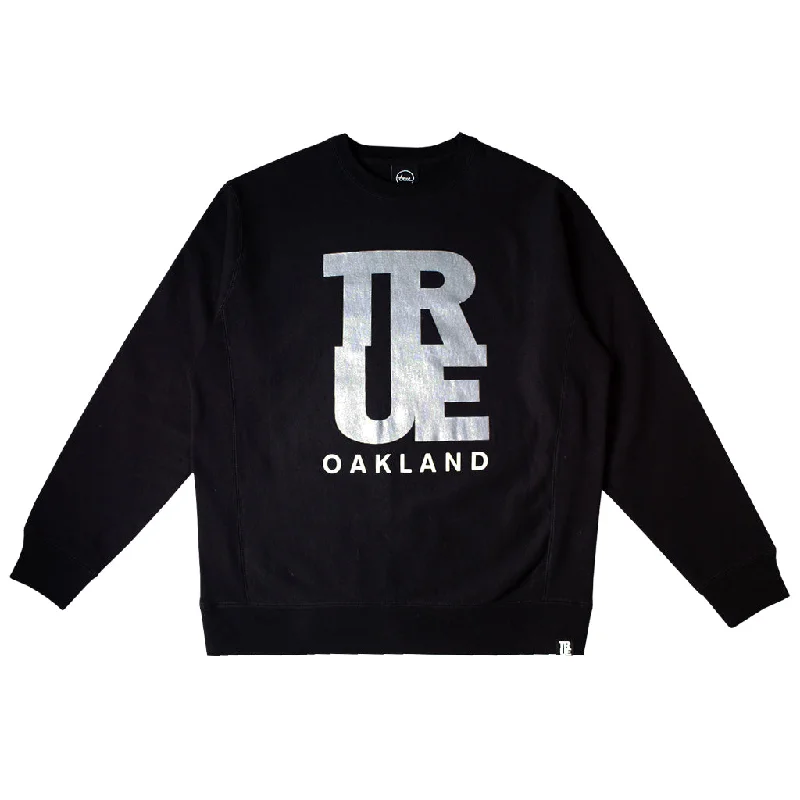 men's quick-dry sweatshirts-Men's True Logo Oakland Crewneck Sweatshirt Black