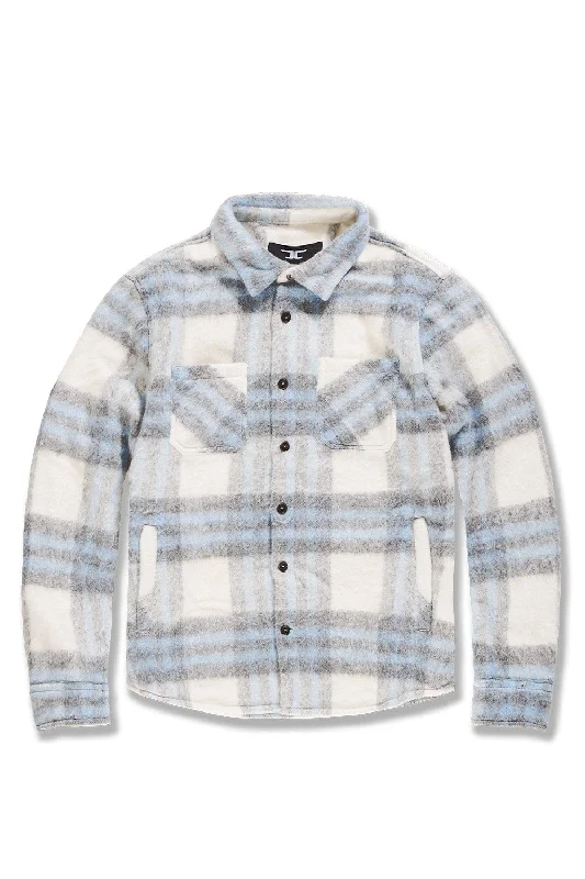 men's chic shirts-Big Men's Vandal Flannel Shacket (Sky Blue)