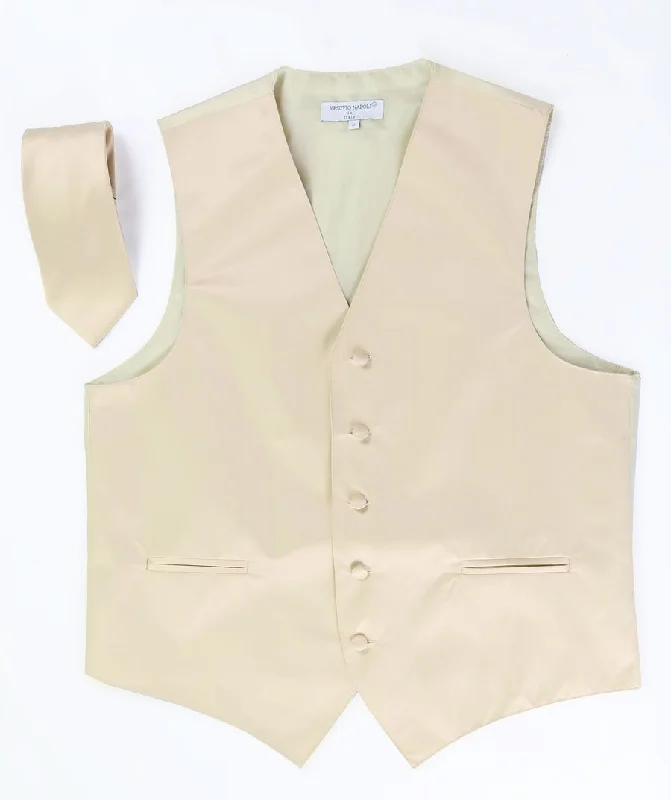 men's camping vests-Men's Beige Satin Vest with Necktie