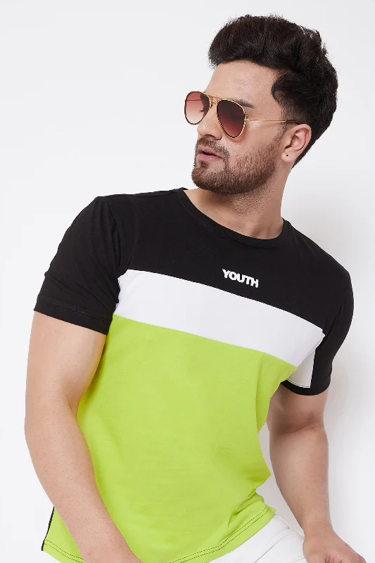 men's unique t-shirts-Black/White/Neon Green Printed Men's Half Sleeves Round Neck T-Shirt