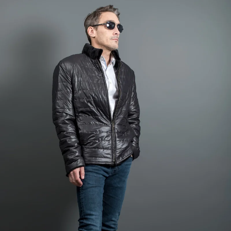 men's leather jackets-Men's mink and fabric jacket