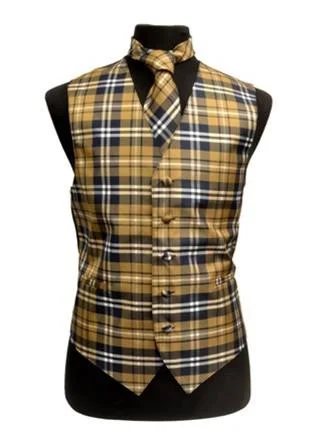 men's practical vests-Men's Mustard Plaid Vest with Neck Tie