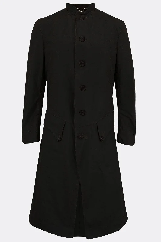 men's striped coats-TEACH COAT IN BLACK WAXED COTTON