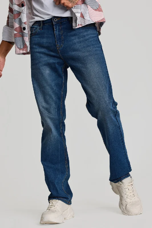 men's cotton pants-Blue Straight Fit Jeans