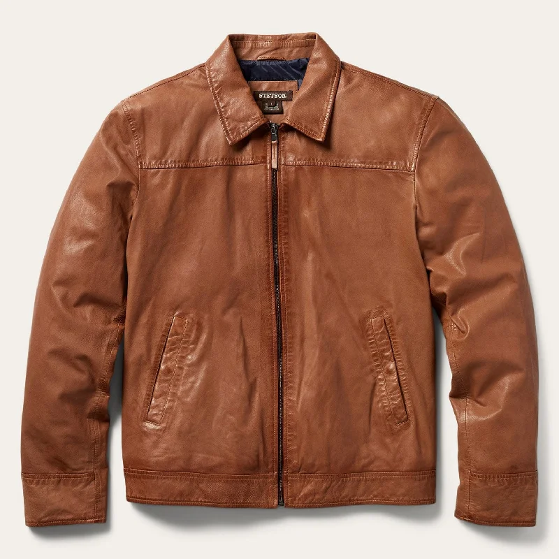 men's breathable jackets-Zip-Front Lightweight Leather Jacket