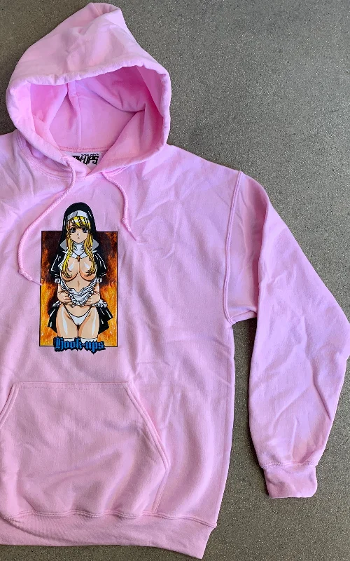 men's urban wear sweatshirts-Nun Hooded Sweatshirt LIGHT PINK