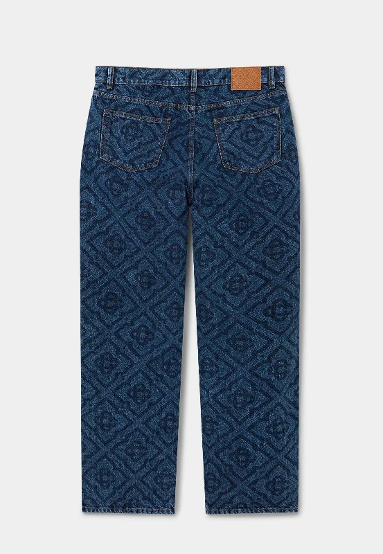 men's slim fit pants-Casablanca Denim Jeans Laser Monogram In Dark Vintage Wash Blue