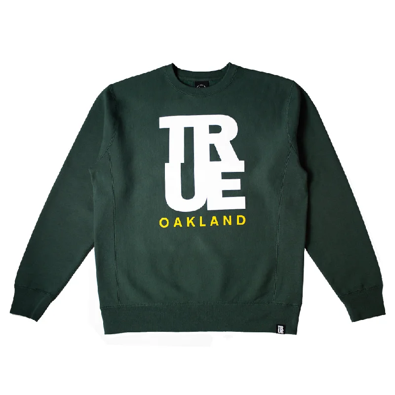 men's zip-up sweatshirts-Men's True Logo Oakland Crewneck Sweatshirt Green