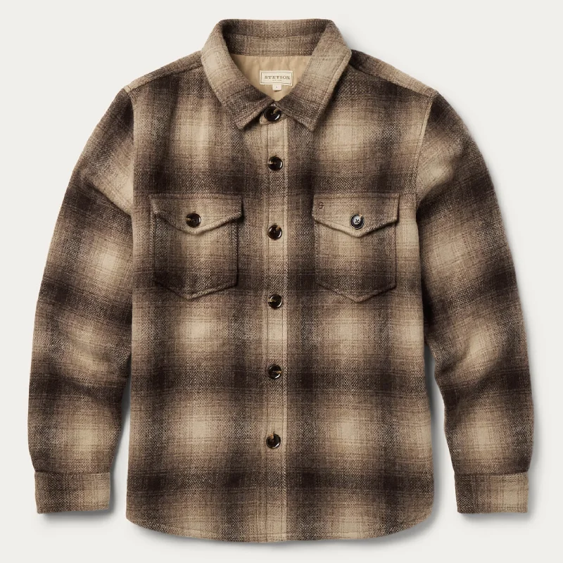 men's snowboarding jackets-Wool Plaid Shirt Jacket