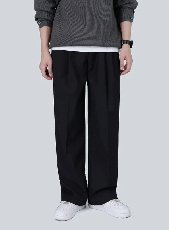 men's golf pants-Classic Pleated Trousers with Side Pockets