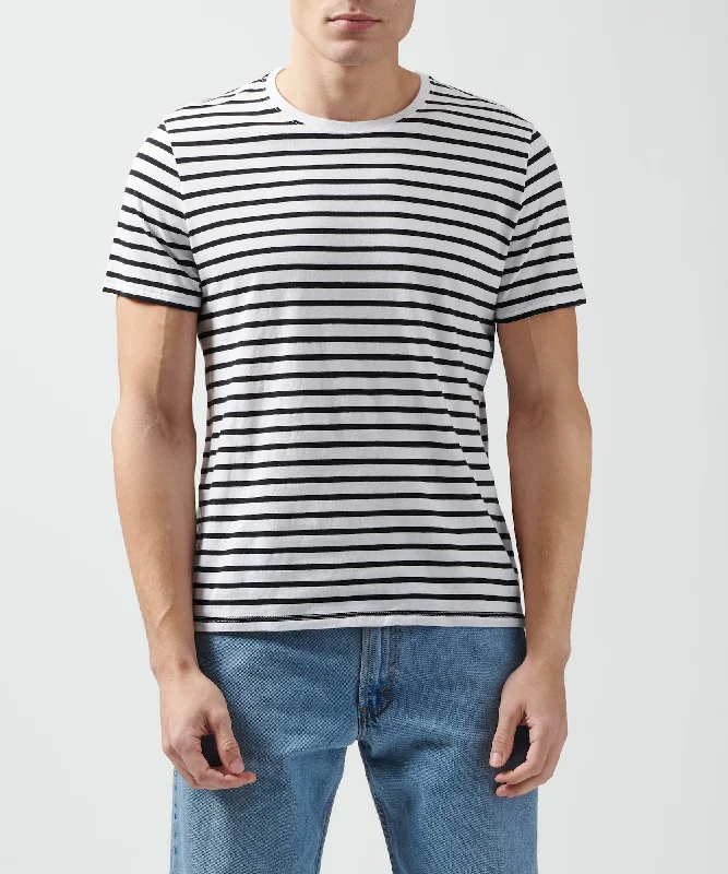 men's work t-shirts-Classic Jersey Crew Neck Tee - Black/ White Stripe