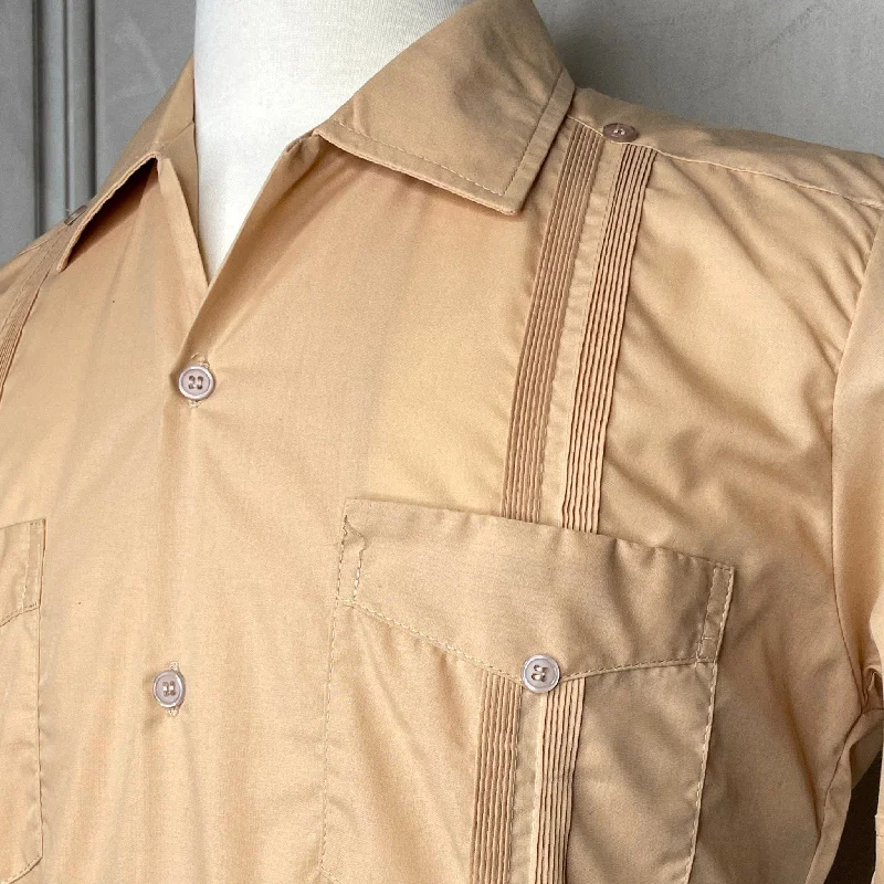 men's fishing shirts-Men's Long Sleeve Guayabera 4 Pocket - Burnt Orange