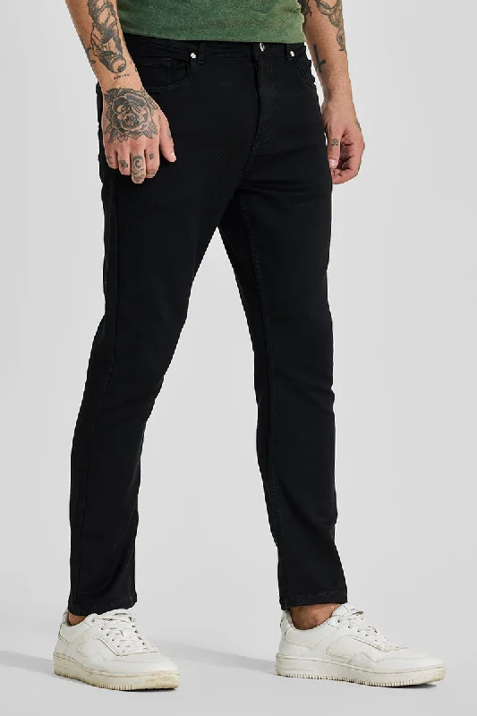 men's modern pants-Black Mid Rise Slim Fit Jeans