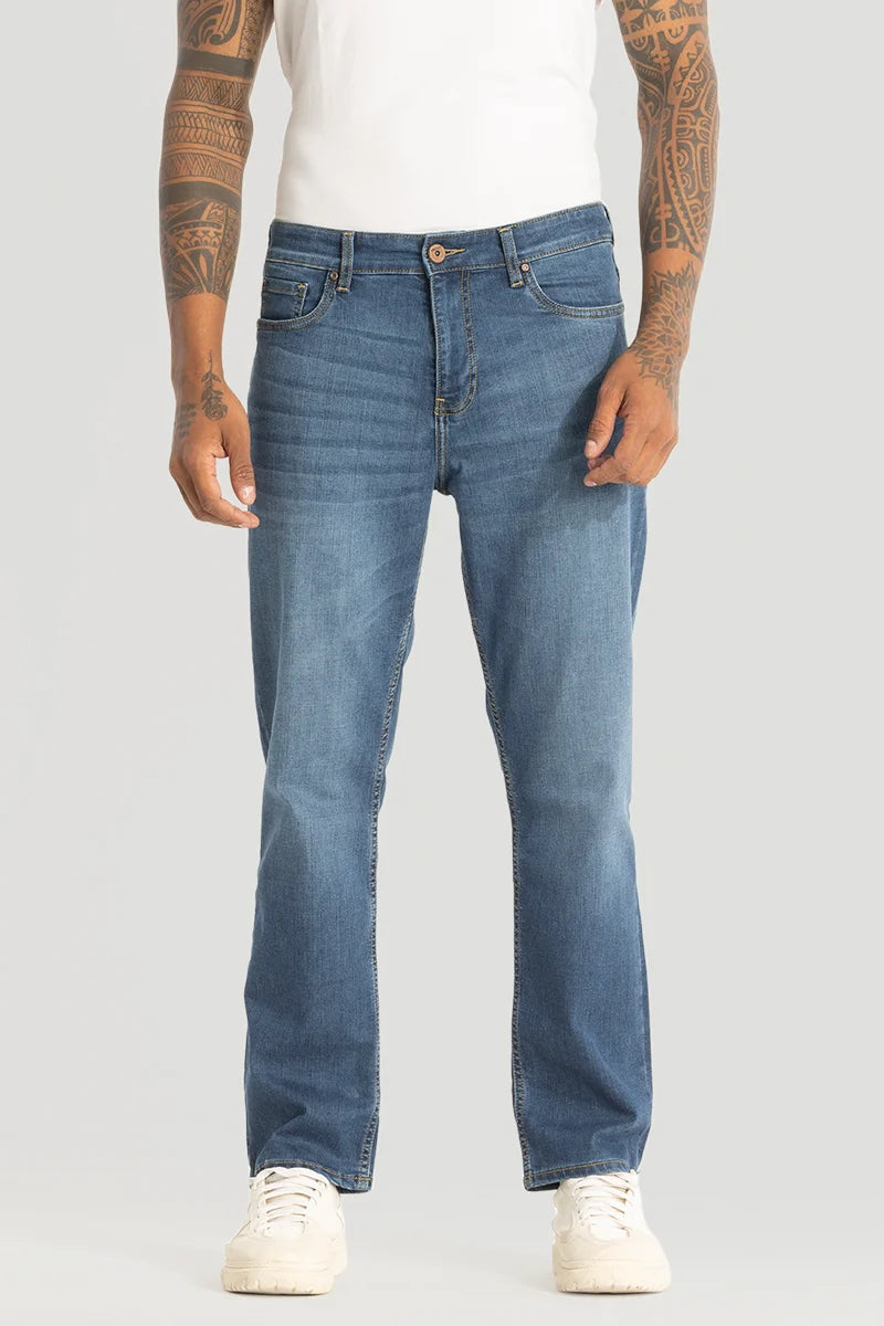 men's low rise pants-Denim Blue Comfort Fit Jeans