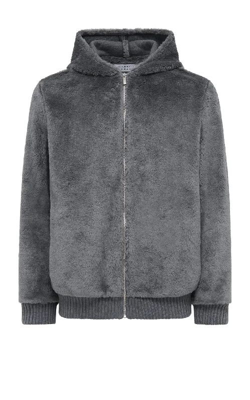 men's oversized jackets-Tom Hoody Jacket in Dark Grey Virgin Wool Silk Cashmere Fur