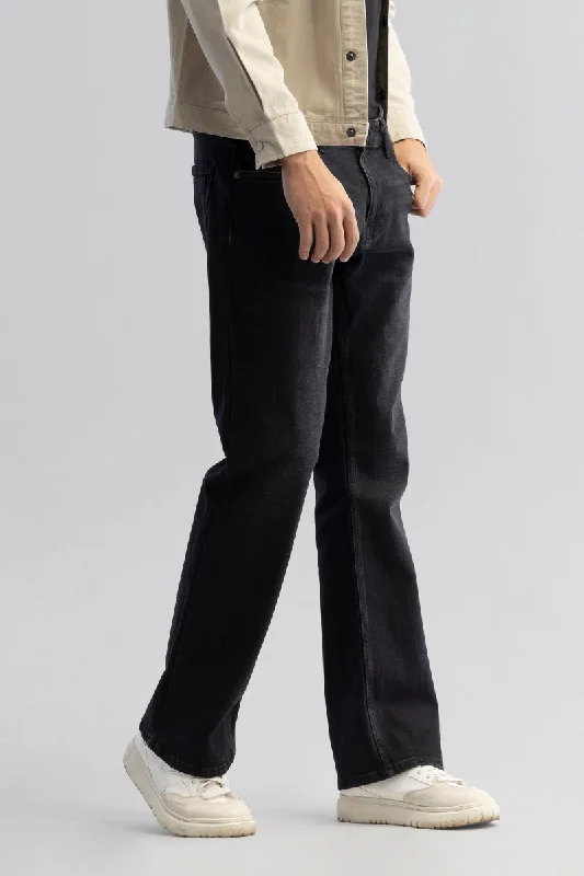 men's comfortable trousers-RetroRipple Jet Black Bootcut Jeans