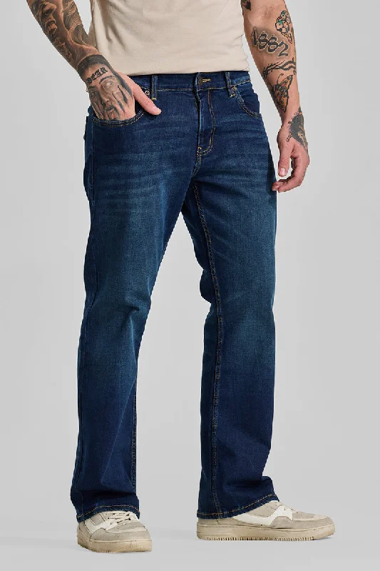 men's cargo pants-Navy Washed Bootcut Jeans